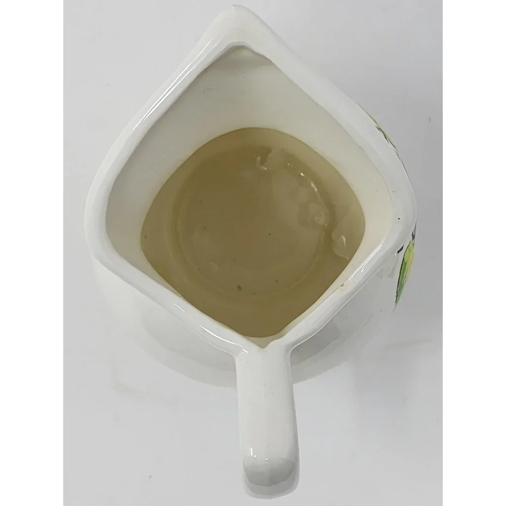 Vintage Hand Painted Ceramic Small‎ Pitcher/Creamer Blue Flowers Green Leaves